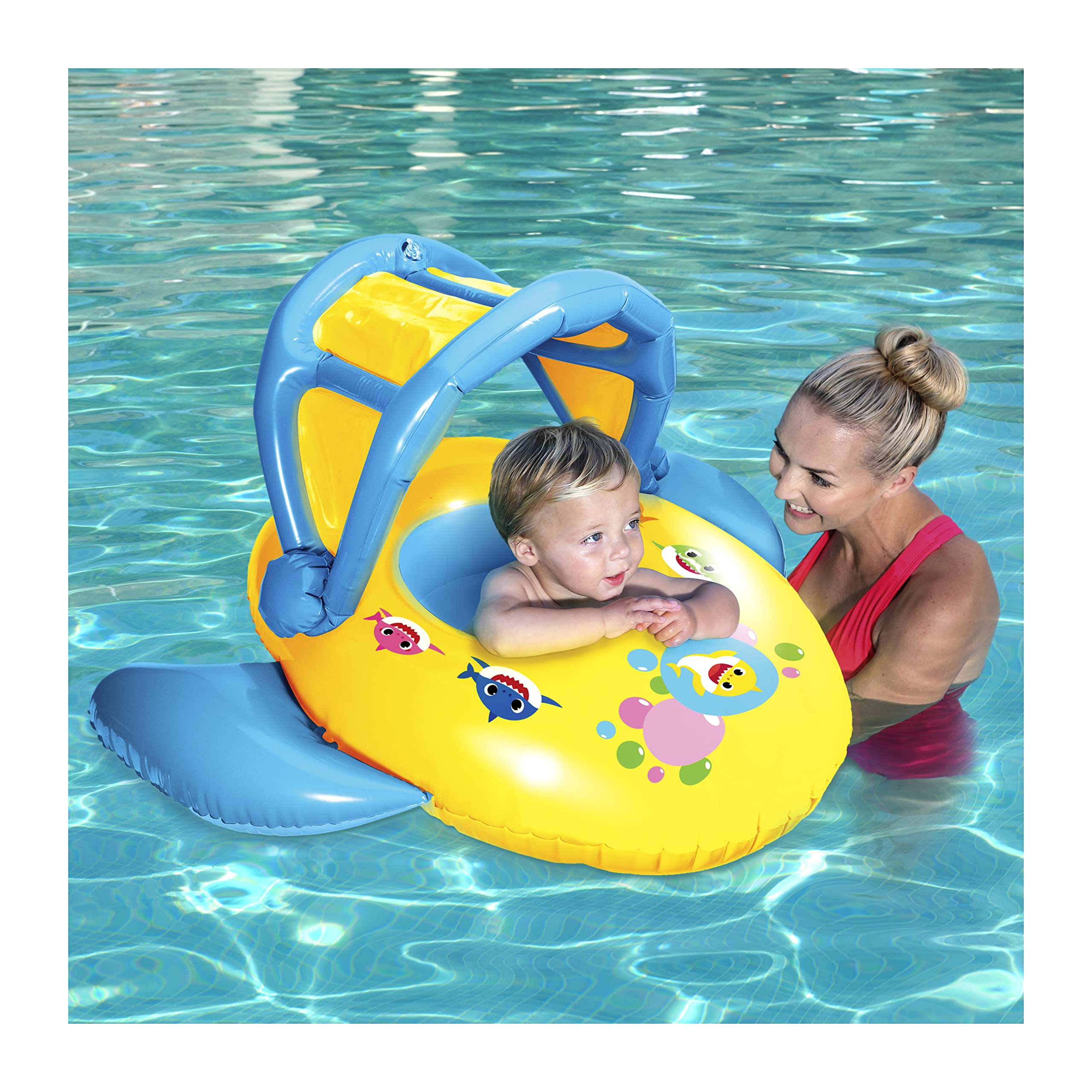 SwimWays Pinkfong Baby Shark Sun Canopy Baby Boat with Music