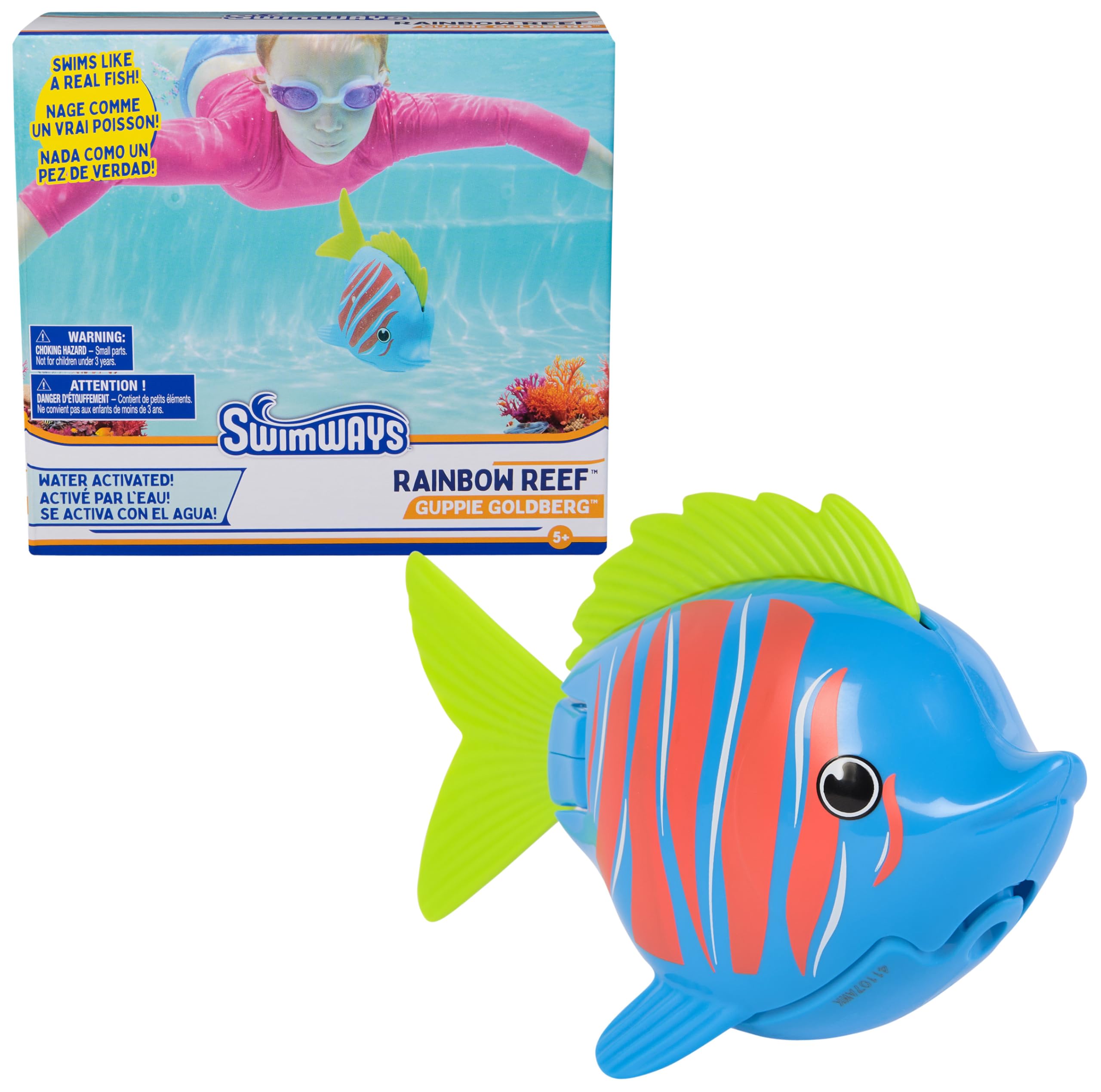 SwimWays Rainbow Reef Fish Toy, Kids Swimming Accessories & Water Toys, Learn to Swim Pool Toys for Kids Ages 5 & Up, Batteries Included, Guppie Goldberg