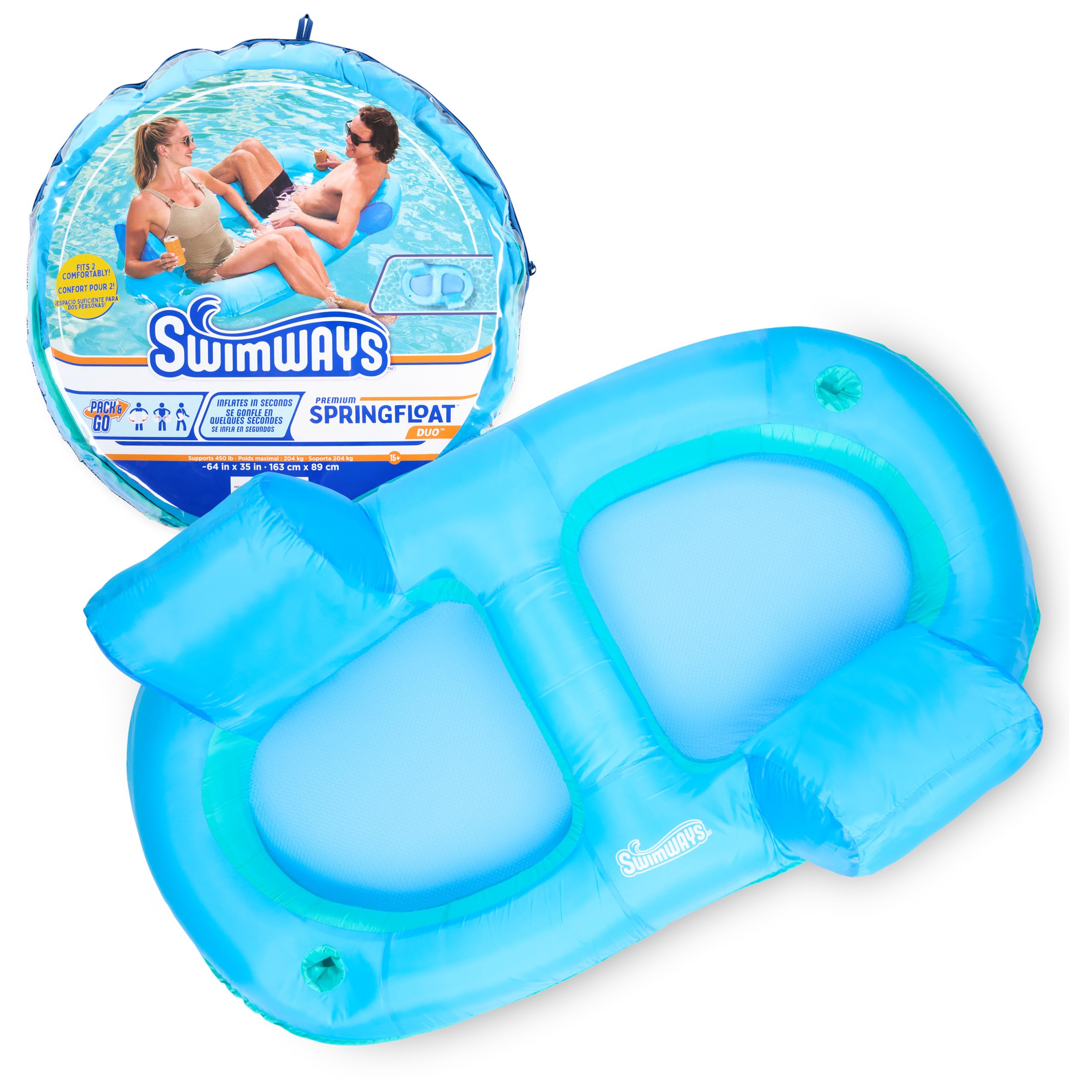 SwimWays Spring Float Premium Recliner Pool Lounge Chair with Adjustable Canopy and Hyper-Flate Valve