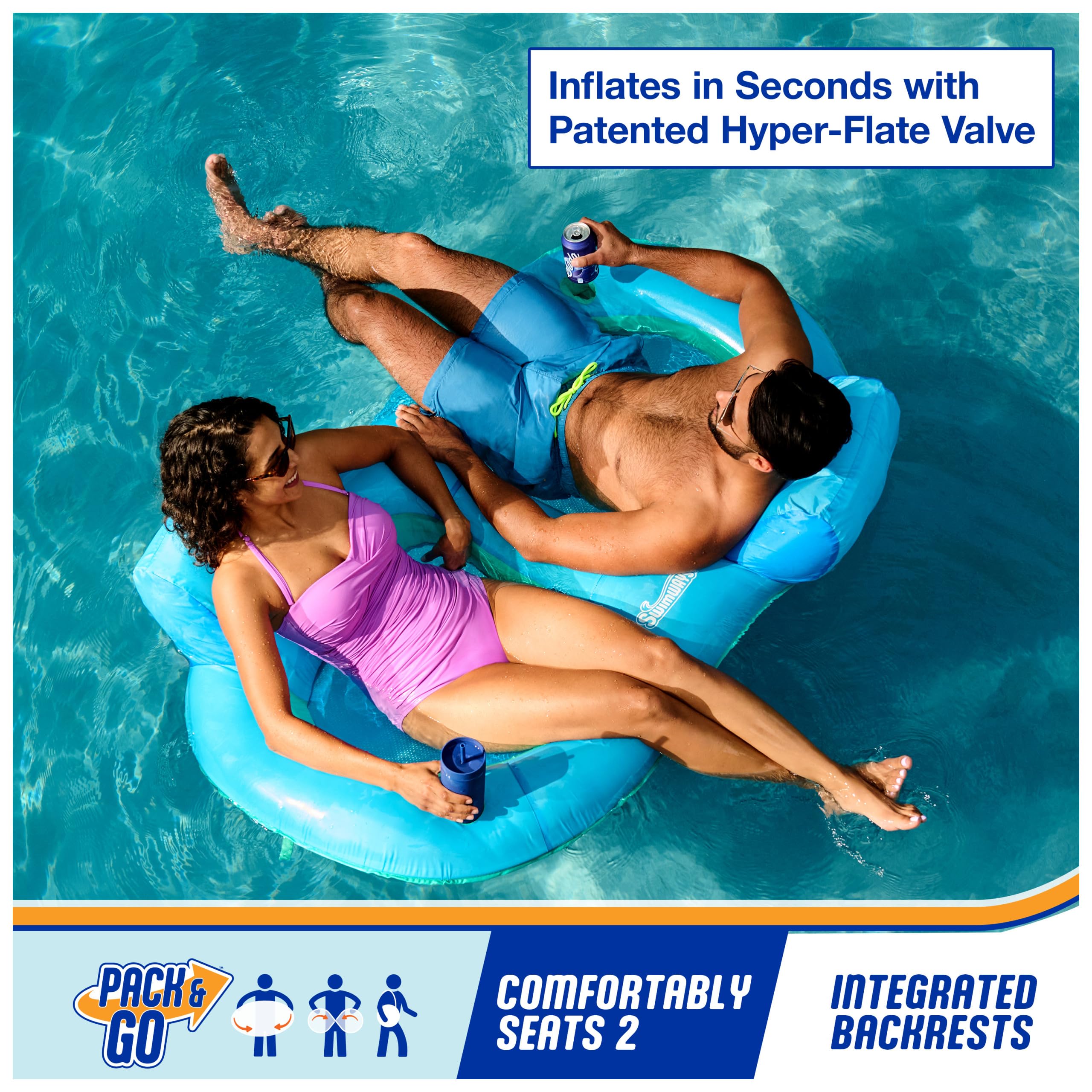 SwimWays Spring Float Premium Recliner Pool Lounge Chair with Adjustable Canopy and Hyper-Flate Valve