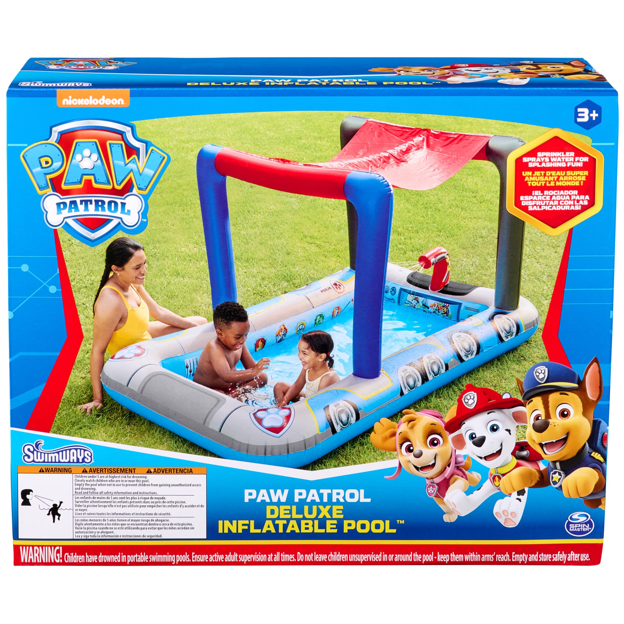 SwimWays Paw Patrol Pool Patroller Deluxe Inflatable Pool, Above Ground Pool with Canopy and Fast Inflation for Kids Aged Aged 3 & Up