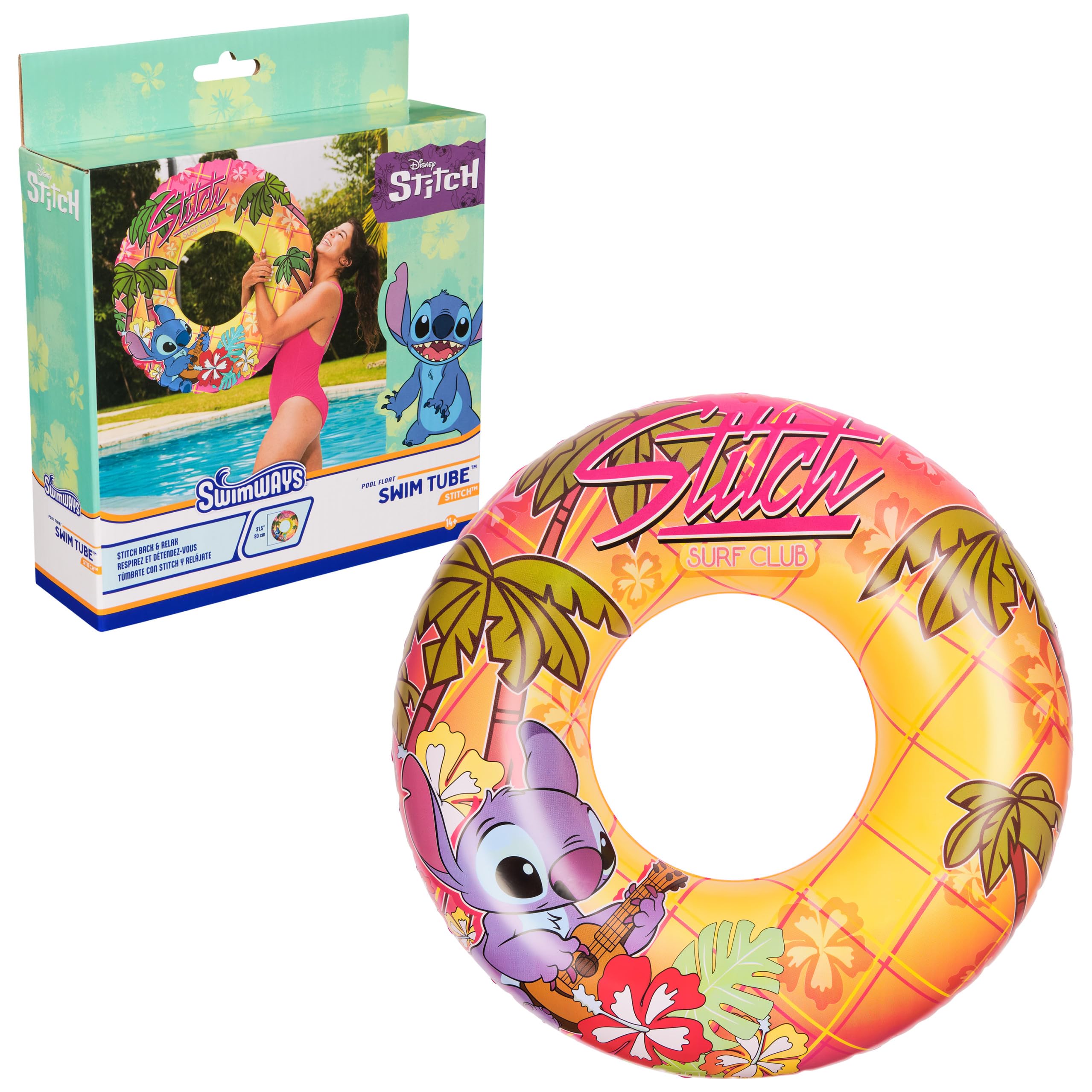 Swimways Stitch Swim Tube Pool Float, Inflatable Pool Floats & Kids Pool Toys, Swimming Pool Accessories & Beach Essentials for Teens Aged 14 & Up