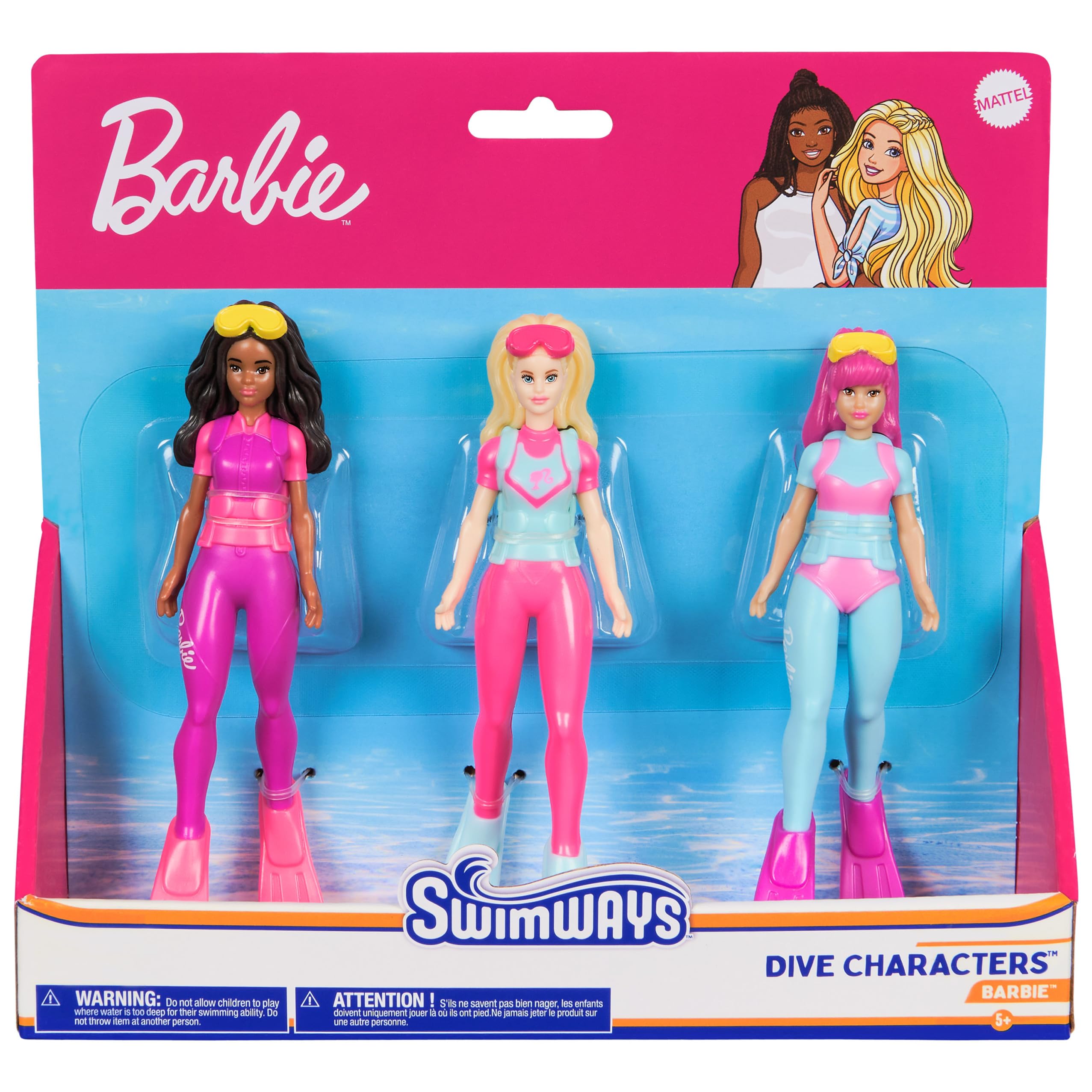 SwimWays Barbie Dive Characters 3-Pack, Swimming Pool Accessories & Kids Pool Toys, Pool Party Supplies & Water Toys for Kids Aged 5 & Up