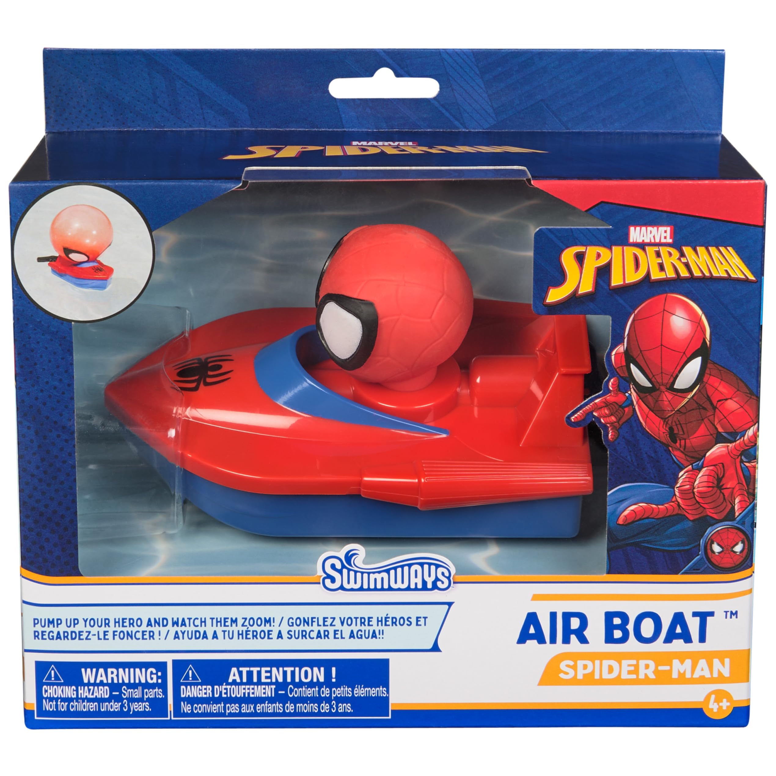 Swimways Marvel Spidey Air Boat, Swimming Pool Accessories & Kids Pool Toys, Spiderman Party Supplies & Bath Toys for Kids Aged 4 & Up