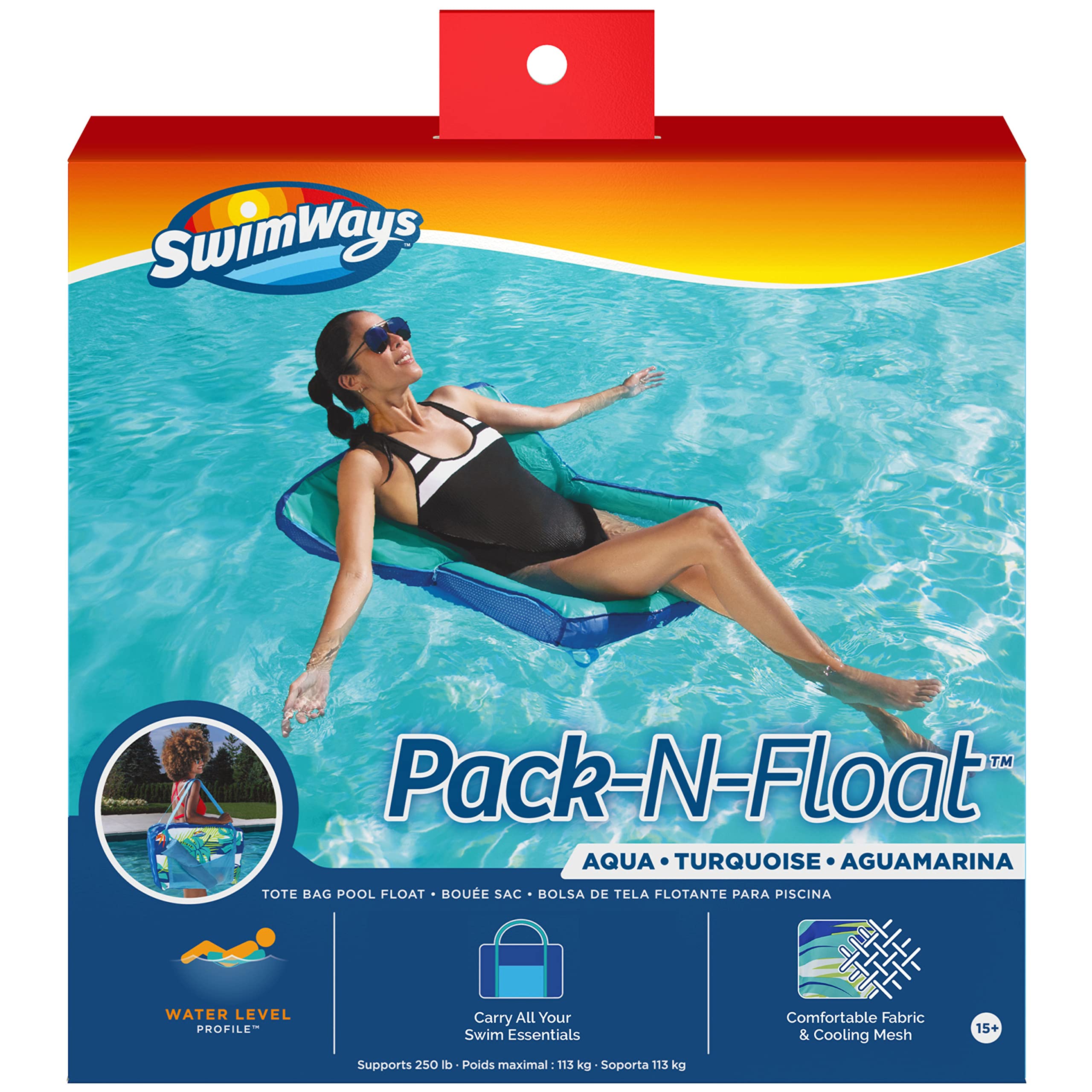 SwimWays Pack-N-Float 2-in-1 Pool Chair and Tote Bag, Blue Palm