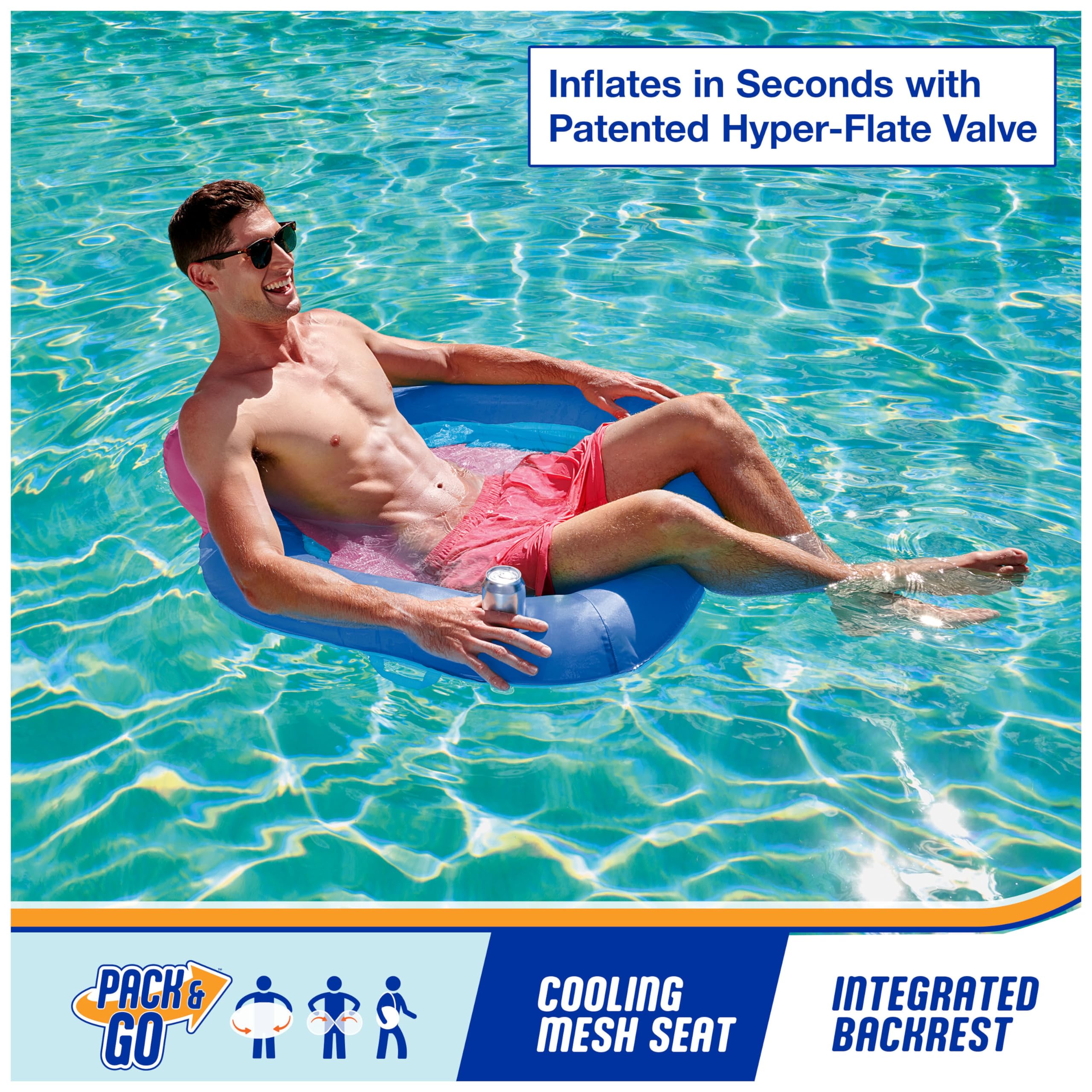 SwimWays Spring Float Premium SunSeat Pool Chairs, Inflatable Pool Floats Adult with Fast Inflation for Ages 15 & Up