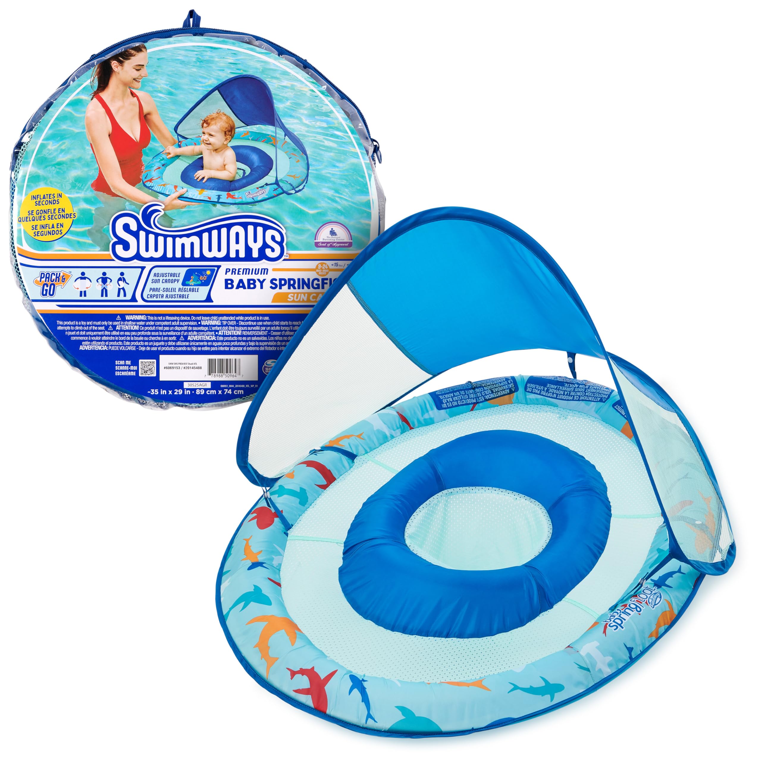 Swimways Baby Spring Float, Baby Pool Float with Canopy & UPF Protection, Swimming Pool Accessories