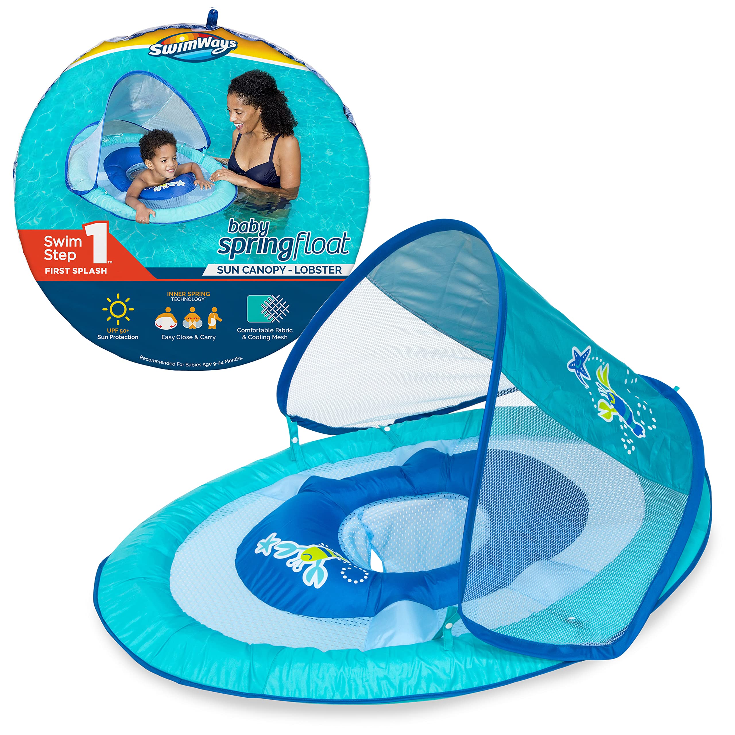 Swimways Baby Spring Float, Baby Pool Float with Canopy & UPF Protection, Swimming Pool Accessories