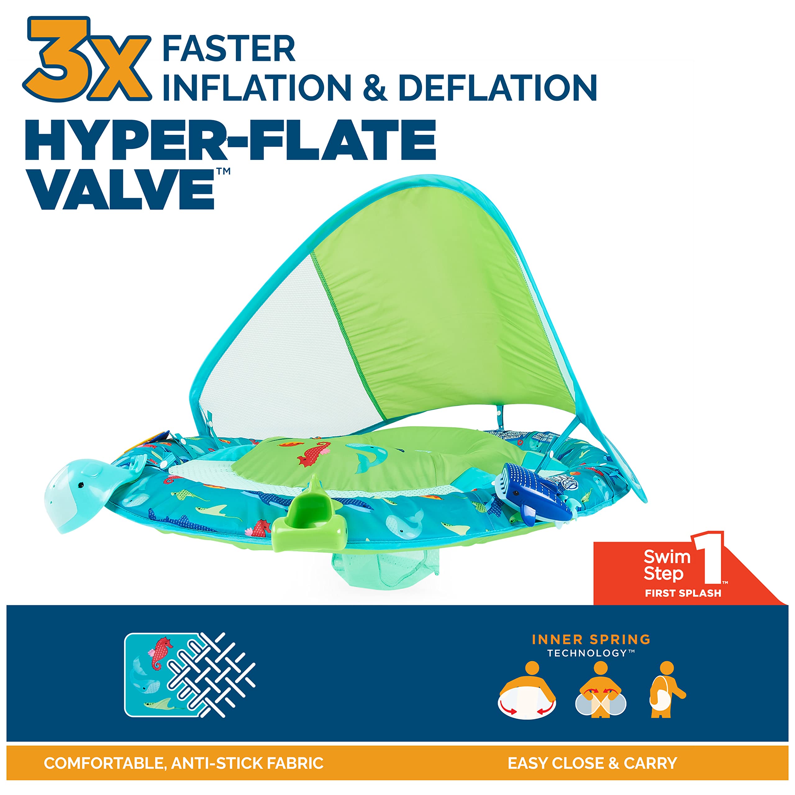 SwimWays Baby Spring Float Splash N Play, Baby Float with Canopy & UPF Protection, Baby Pool Toys & Swimming Pool Accessories for Kids 9-24 Months