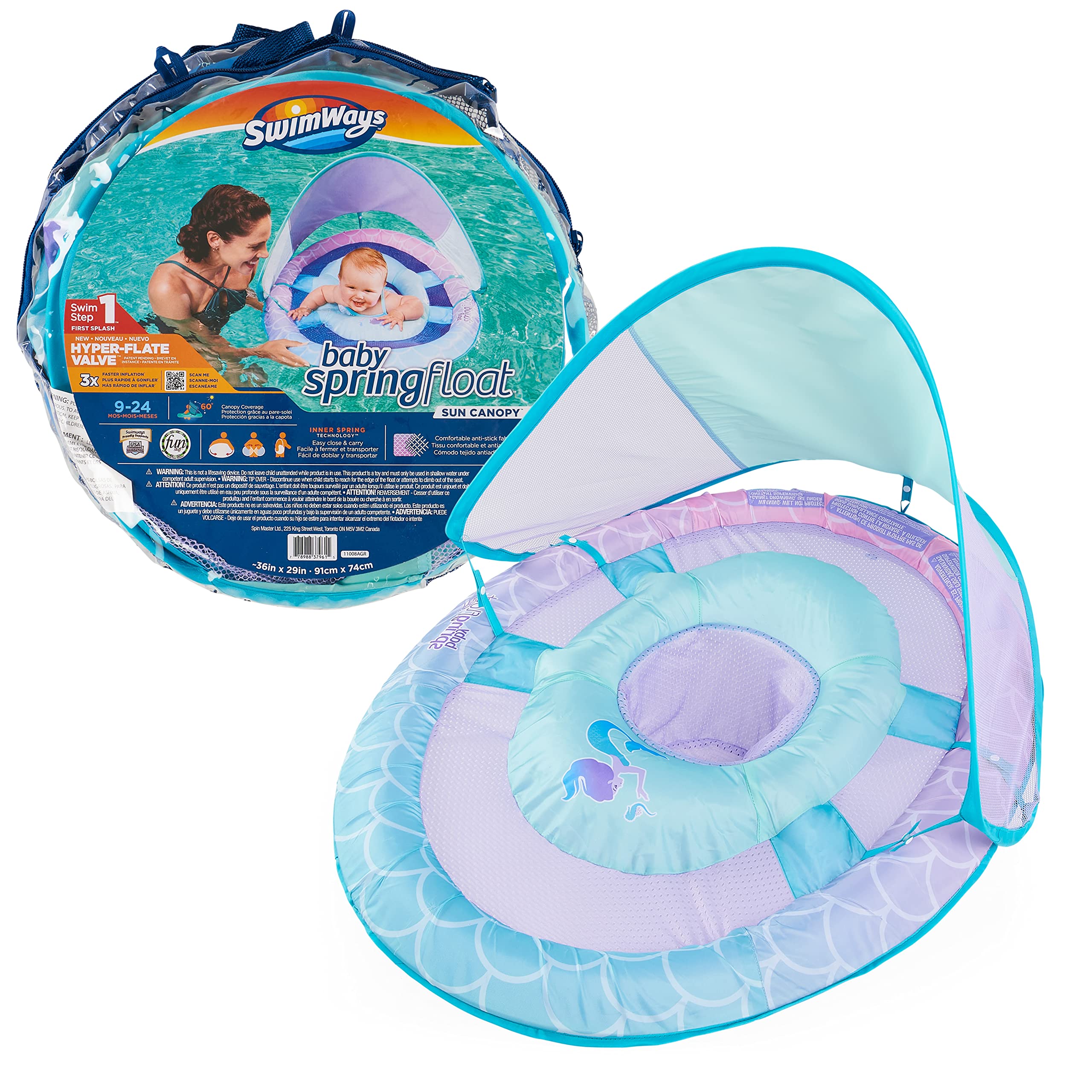Swimways Sun Canopy Inflatable Baby Spring Float for Kids 9-24 Months, Shark Design
