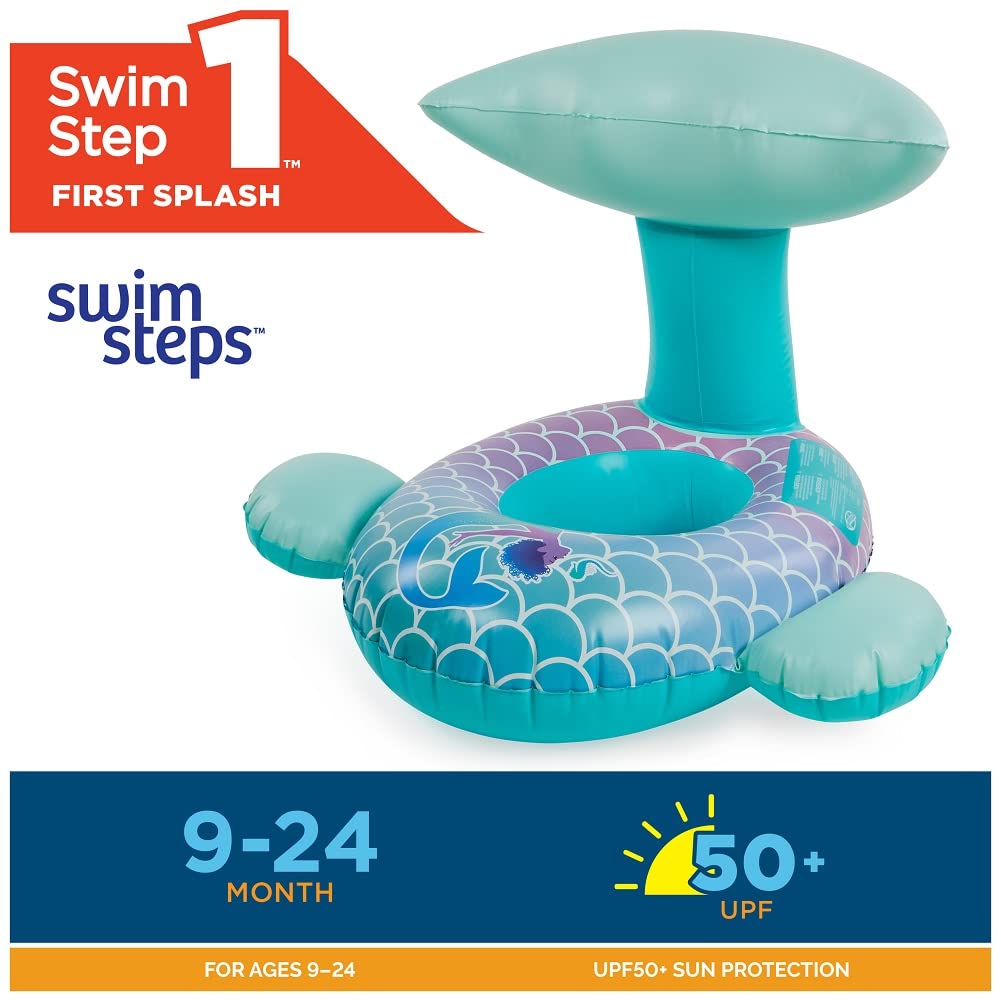 Swimways Sun Canopy Baby Boat, Inflatable Baby Pool Float & Swimming Pool Accessories with Fast Inflation, Mermaid Toys for Kids Aged 9-24 Months