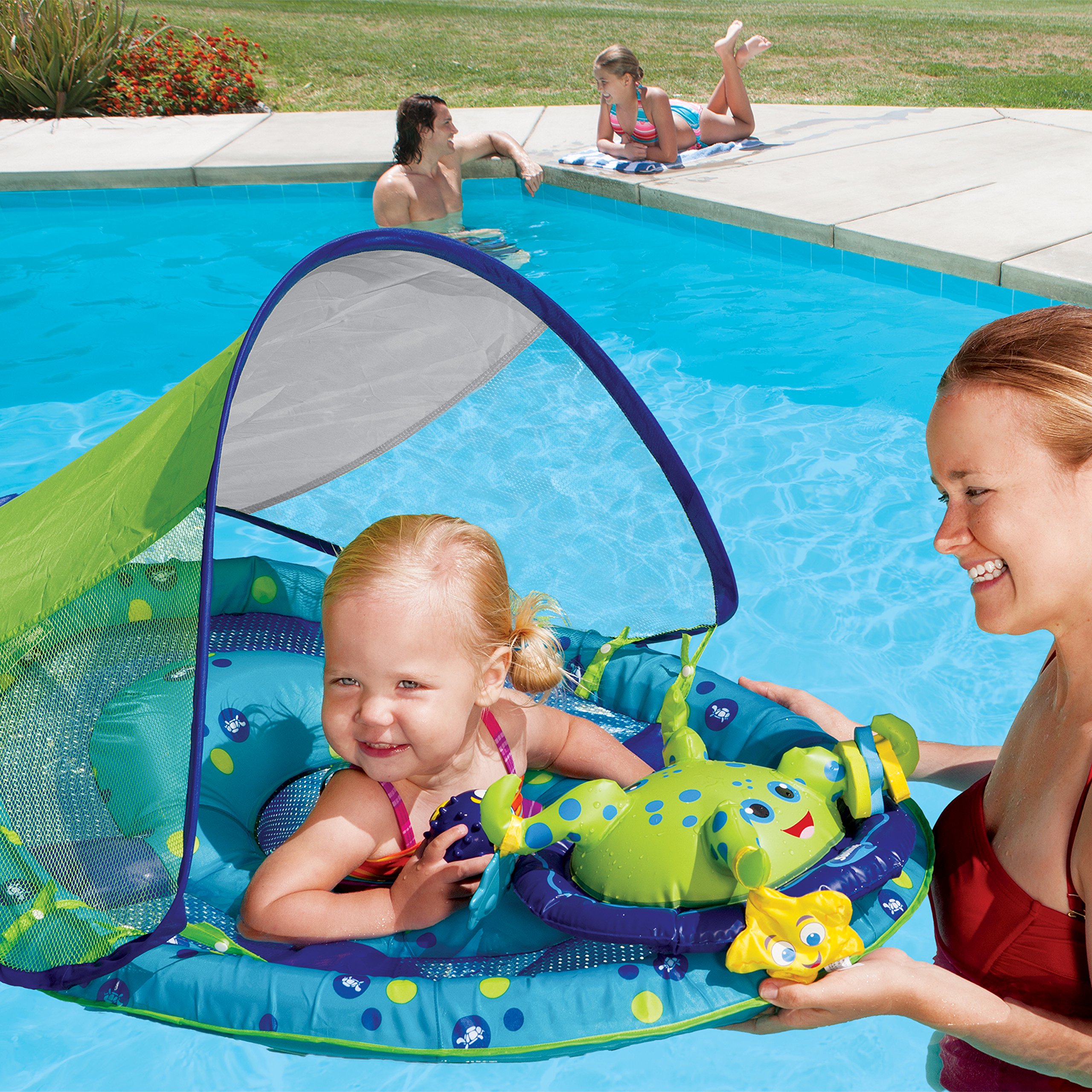 SwimWays Baby Spring Float Activity Center, Baby Pool Float with Canopy & UPF Protection, Pool Toys & Swimming Pool Accessories for Kids 9-24 Months, Green Octopus
