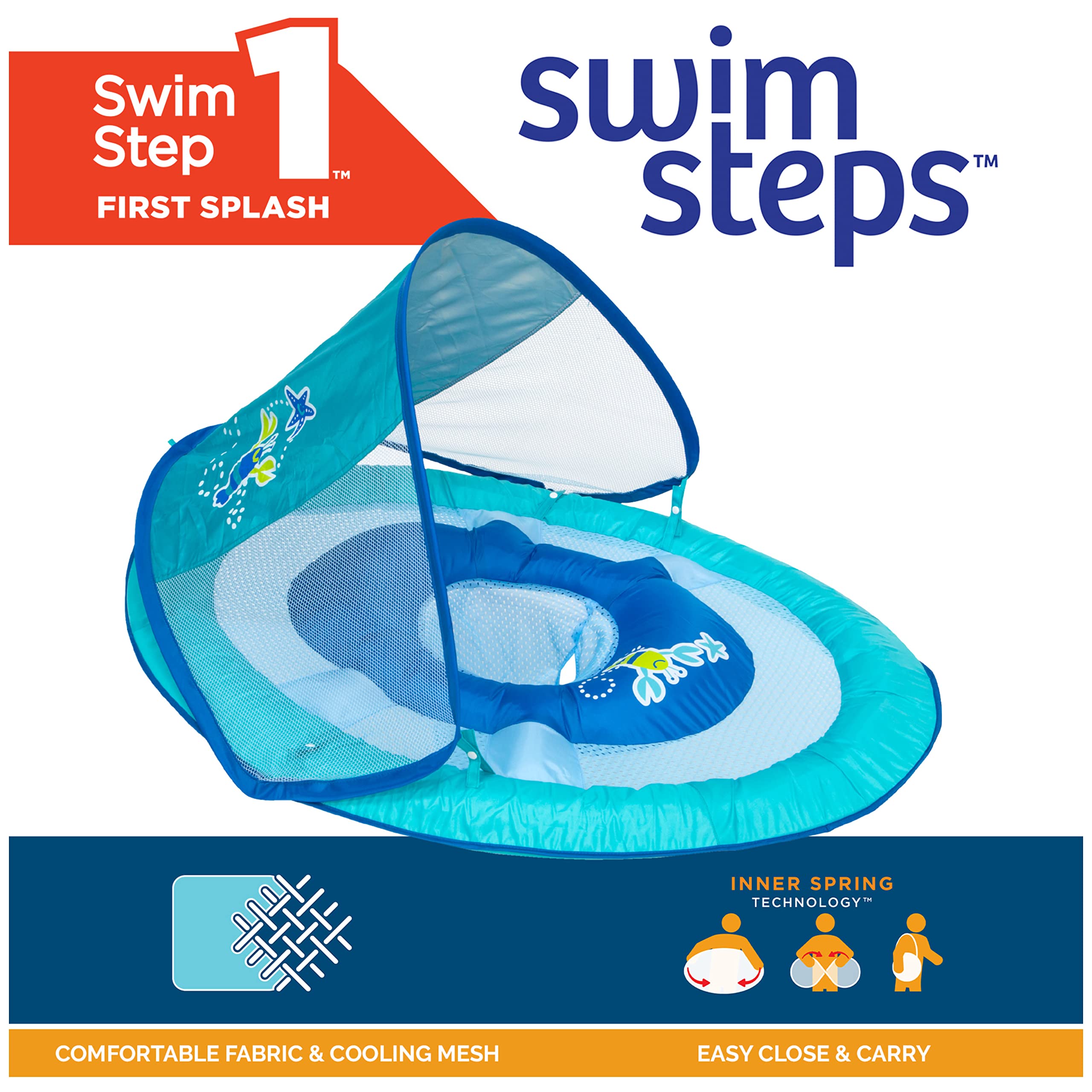 Swimways Baby Spring Float, Baby Pool Float with Canopy & UPF Protection, Swimming Pool Accessories