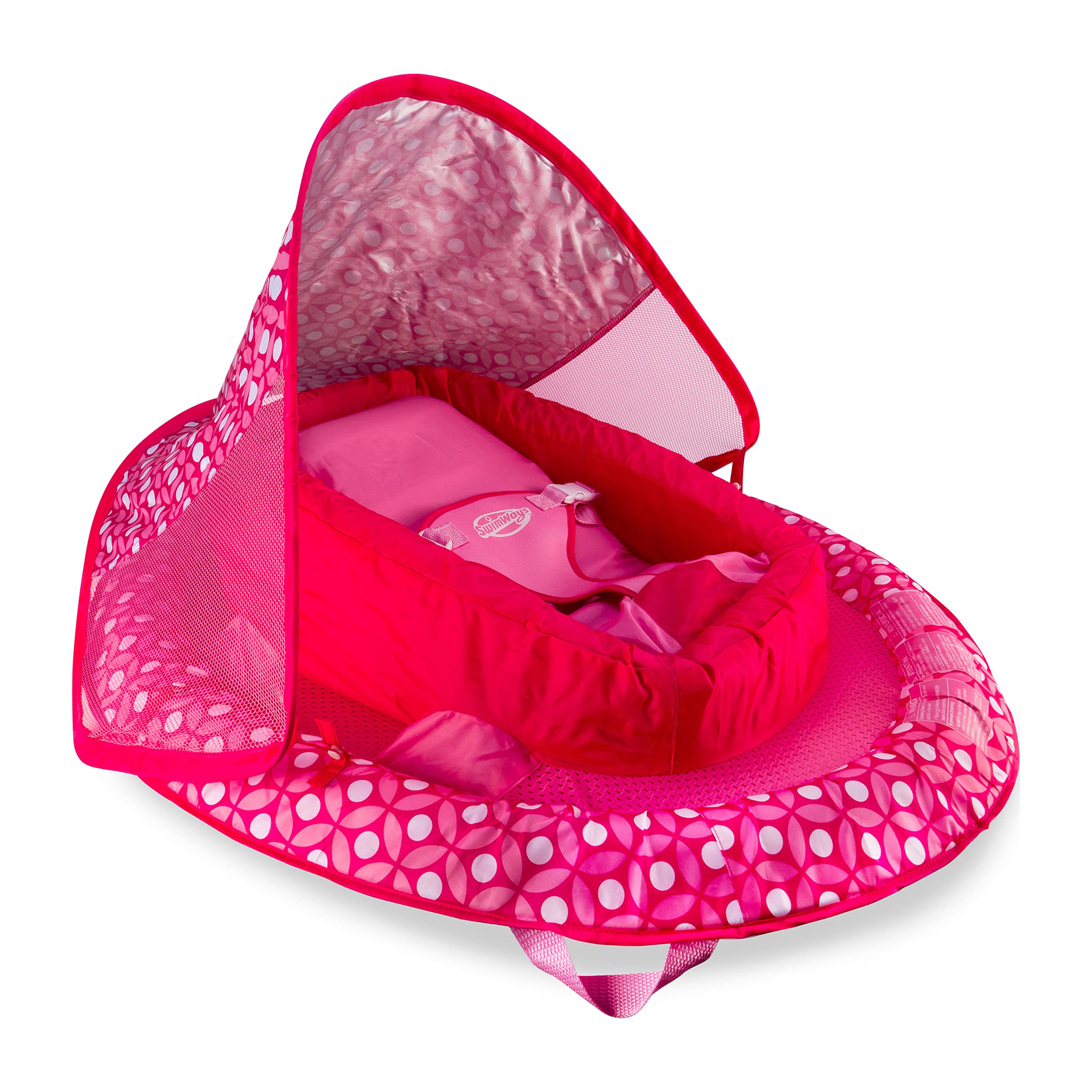 SwimWays Infant Baby Inflatable Swimming Pool Spring Float with Shade Canopy and 3 Point Harness for Ages 3 to 9 Months, Pink Flower