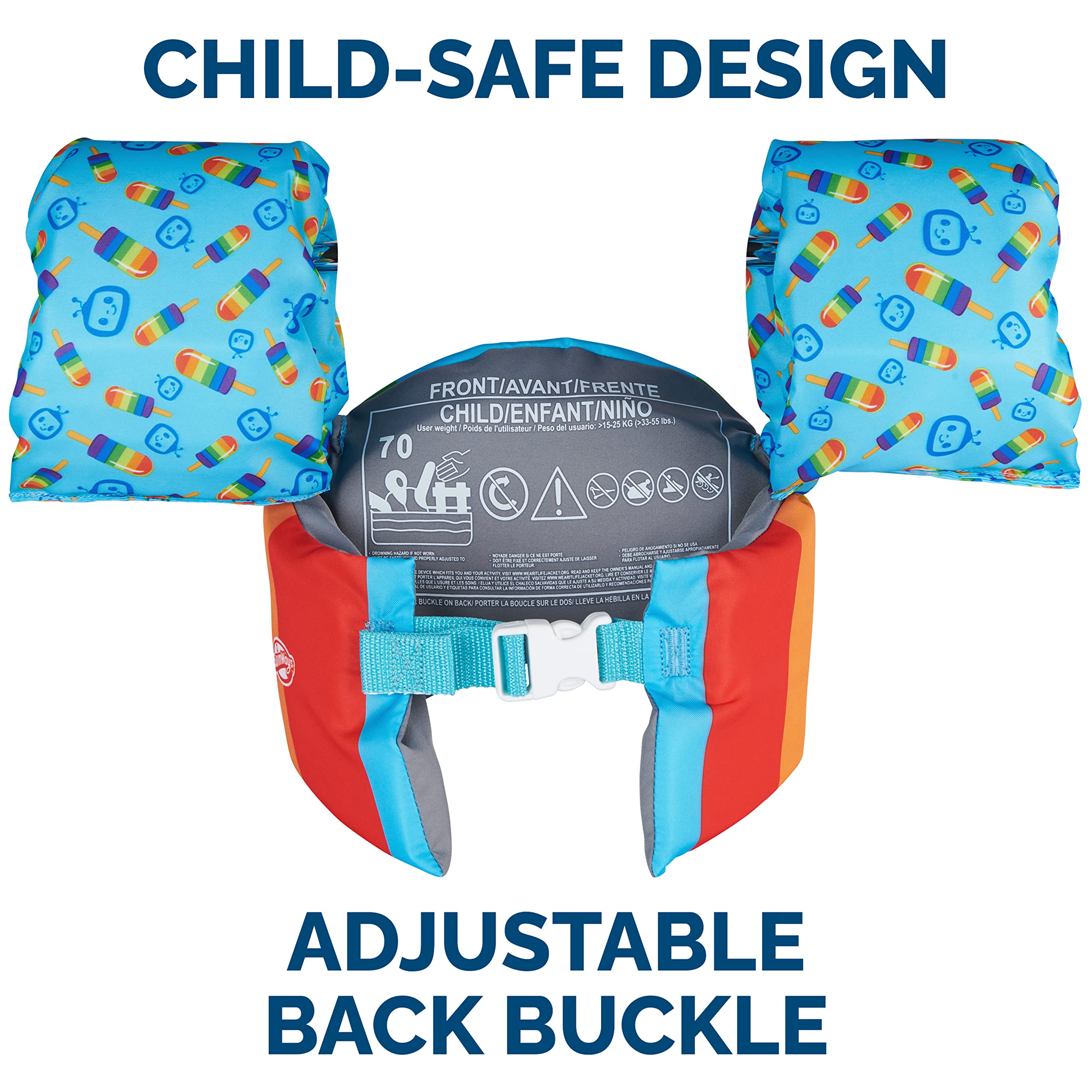 SwimWays Swim Trainer, US Coast Guard Approved Life Vest Kids Swim Vest, Arm Floaties & Life Jackets for Kids 33-55 lbs, Shark