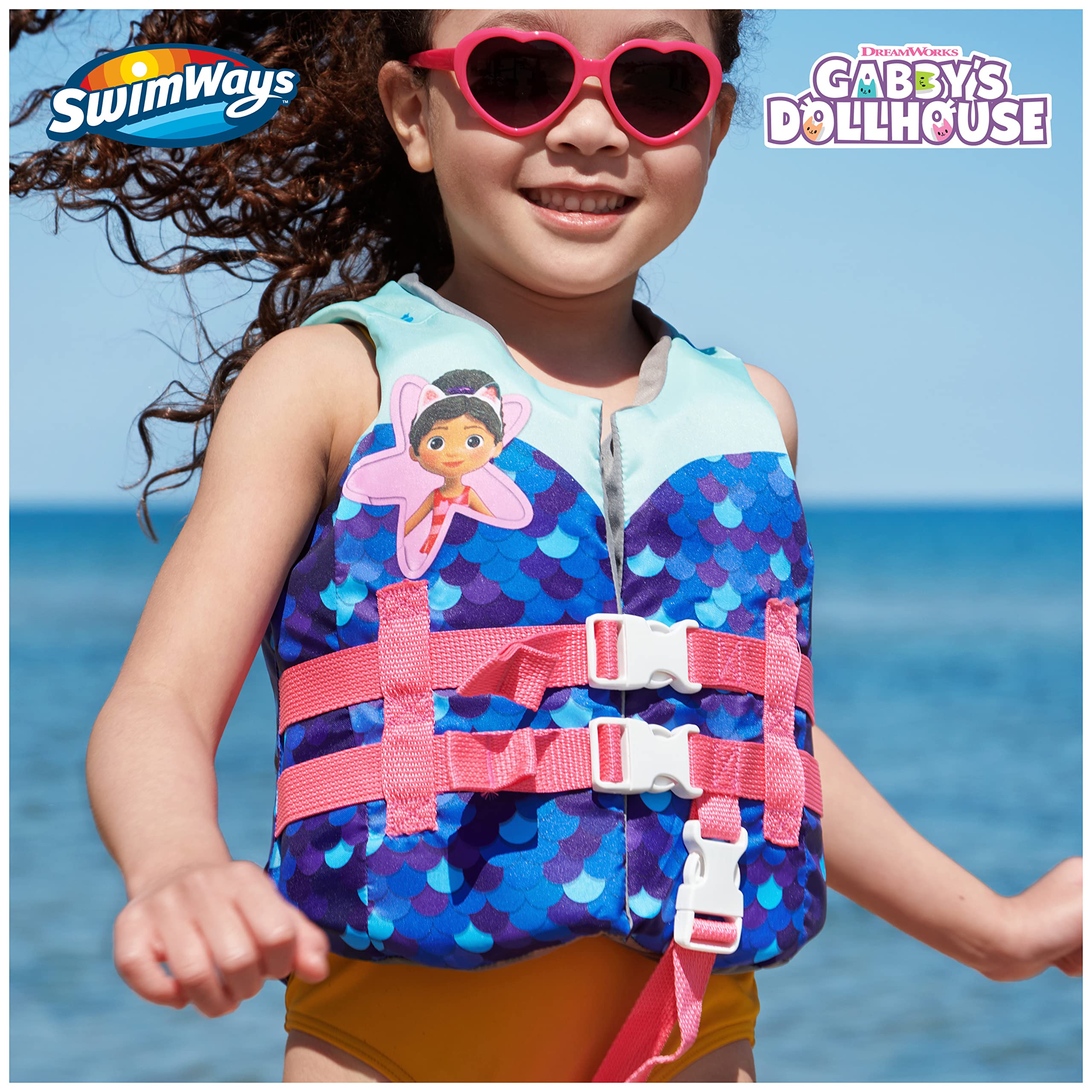 SwimWays Gabby's Dollhouse Swim Trainer Life Jacket, US Coast Guard Approved Life Vest Kids Swim Vest, Pool Floats & Life Jackets for Kids 33-55 lbs, Gabby