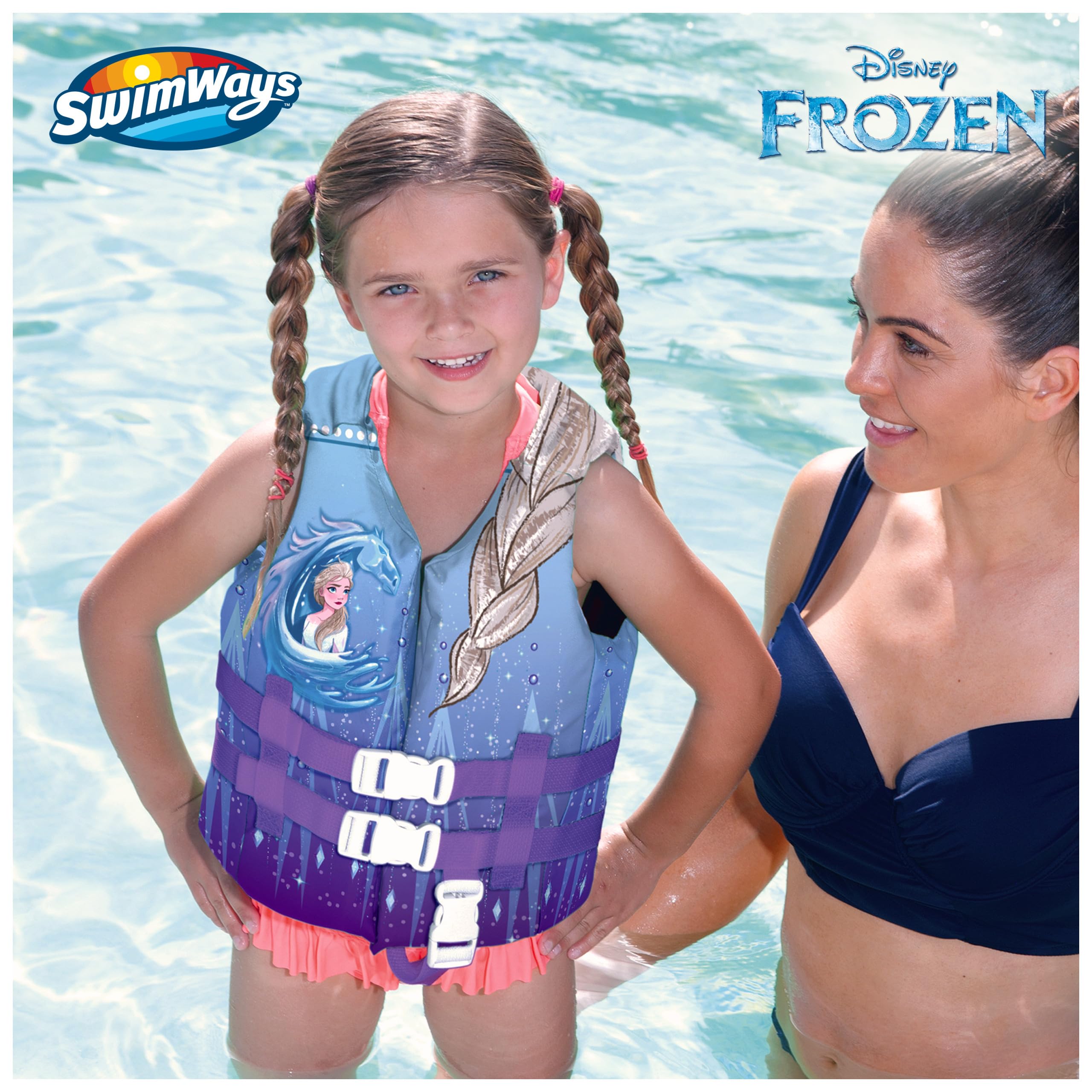 SwimWays Disney Princess Swim Trainer Life Jacket, US Coast Guard Approved Kids Swim Vest, Pool Floats & Life Jackets for Kids 33-55 lbs, Elsa