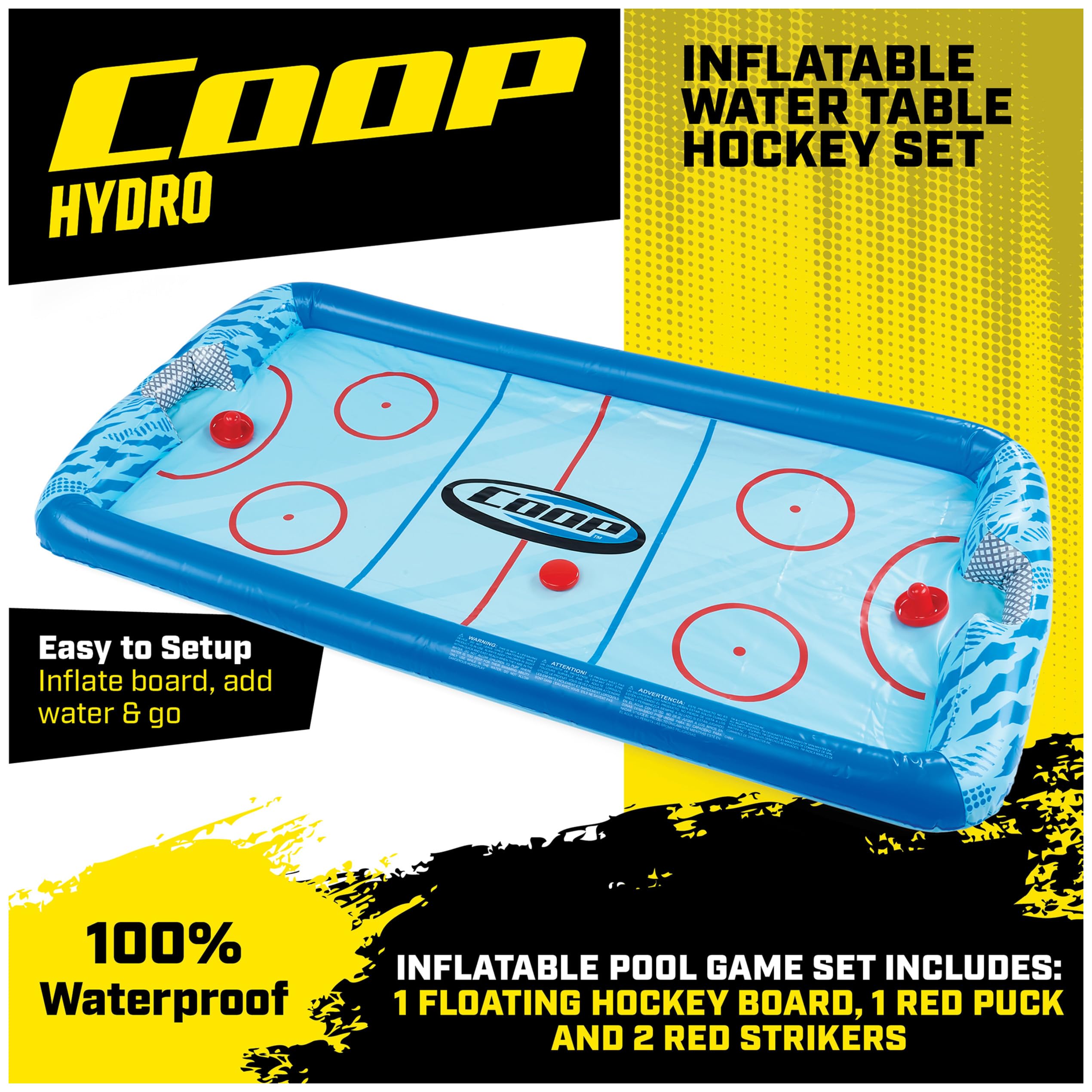 SwimWays COOP Hydro Hockey Inflatable Water Floating Table Hockey Set, Pool Toy for Kids Ages 5+