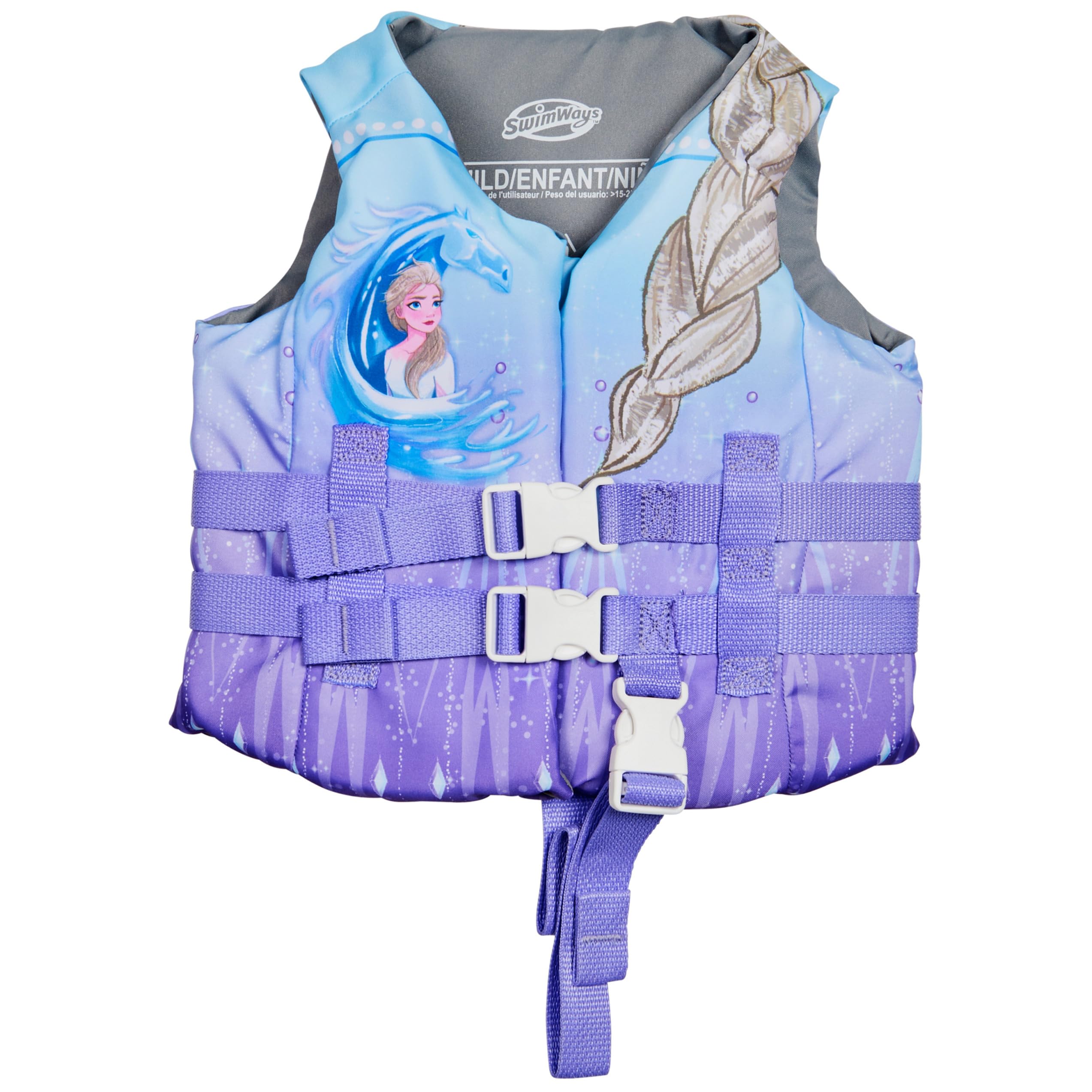 SwimWays Disney Princess Swim Trainer Life Jacket, US Coast Guard Approved Kids Swim Vest, Pool Floats & Life Jackets for Kids 33-55 lbs, Elsa