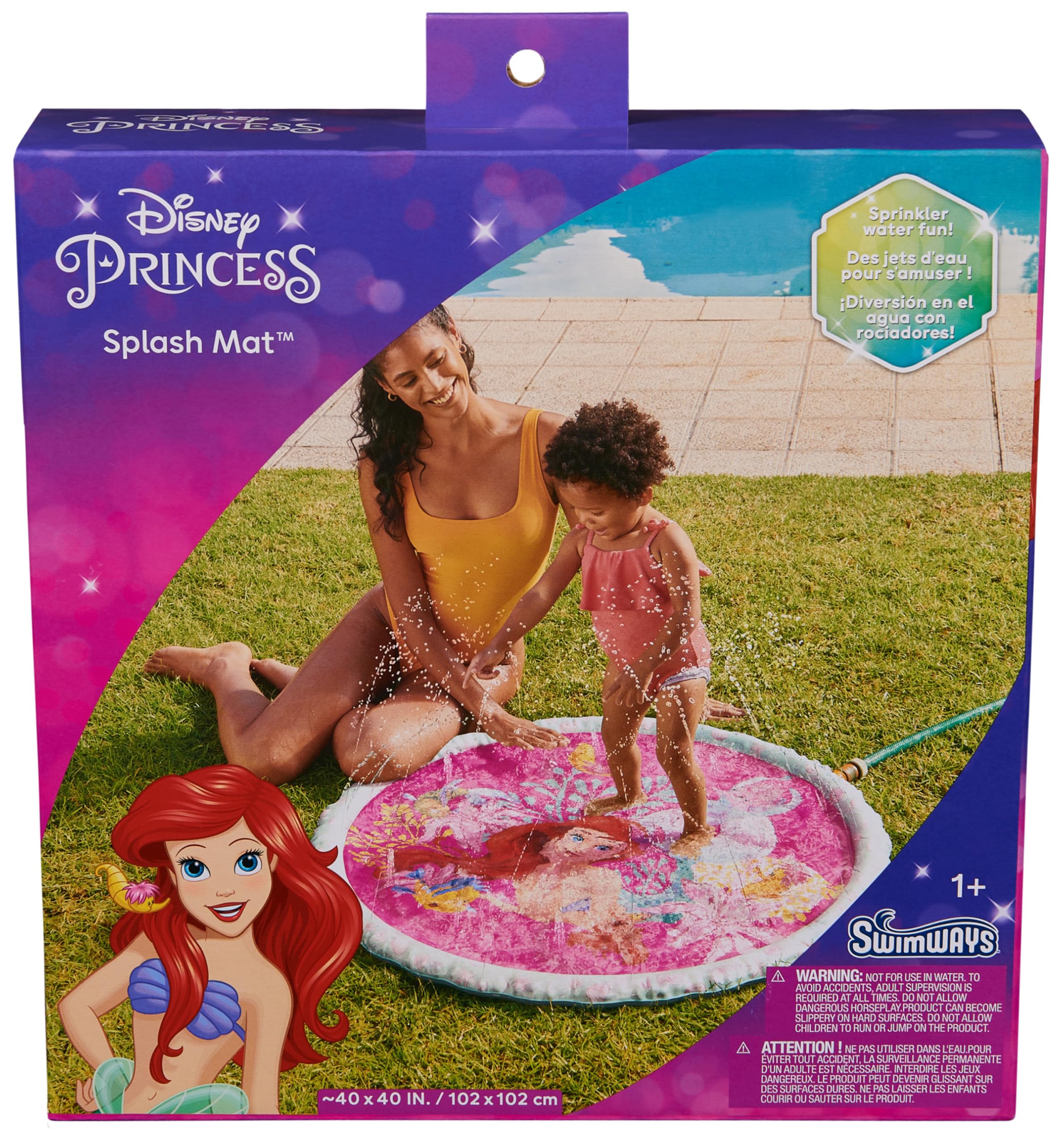 SwimWays Disney Princess Ariel Splash Mat, Kids Splash Pad & Outdoor Toys, Little Mermaid Party Supplies & Water Toys for Kids Aged 1 & Up